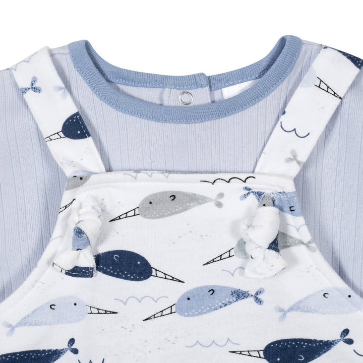 2-Piece Baby Boys Blue Ombre Narwhal Overall and Top Set-Gerber Childrenswear