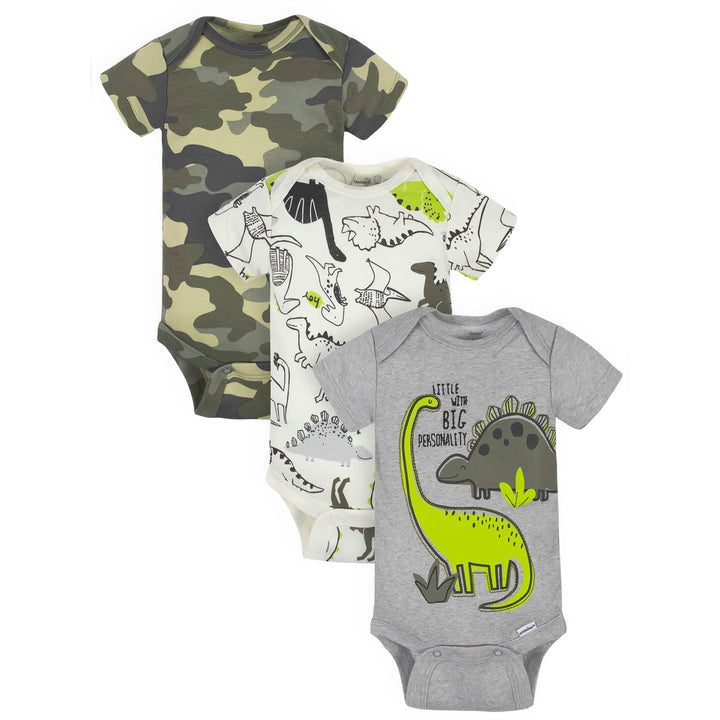 3-Pack Baby Boys Dinosaur Organic Short Sleeve Onesies® Bodysuits