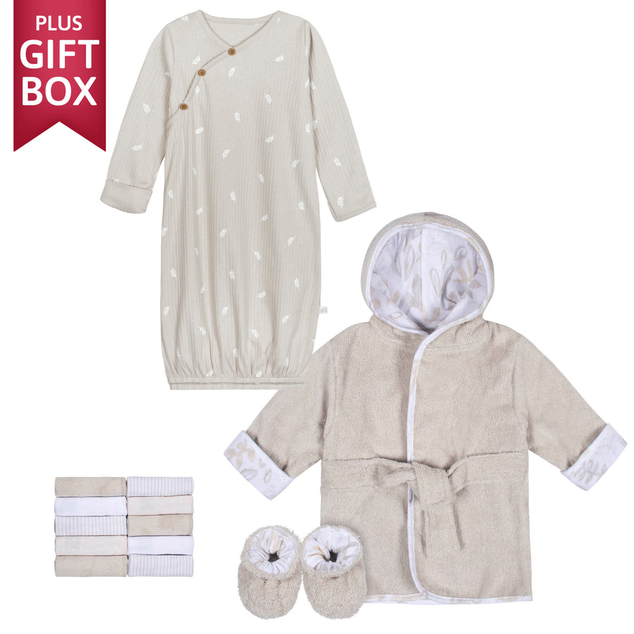 13-Piece Baby Neutral Neutral Foliage Luxury Bathtime Essentials Gift Set