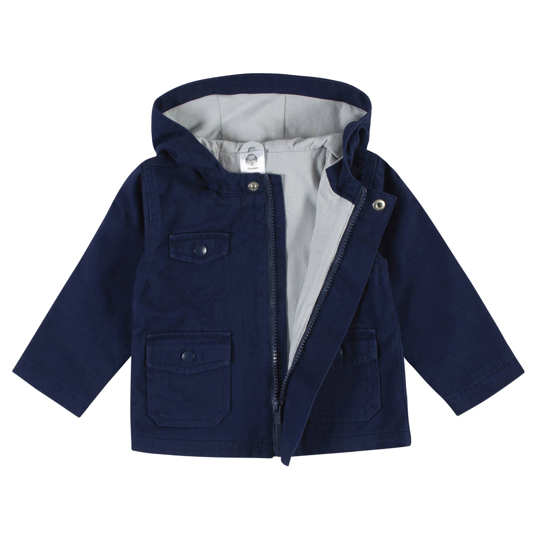 Infant & Toddler Navy Hooded Cotton Twill Utility Jacket-Gerber Childrenswear
