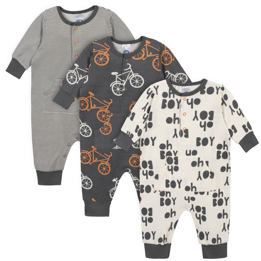 3-Piece Baby Boys Comfy Stretch Bicycle Coverall Set-Gerber Childrenswear