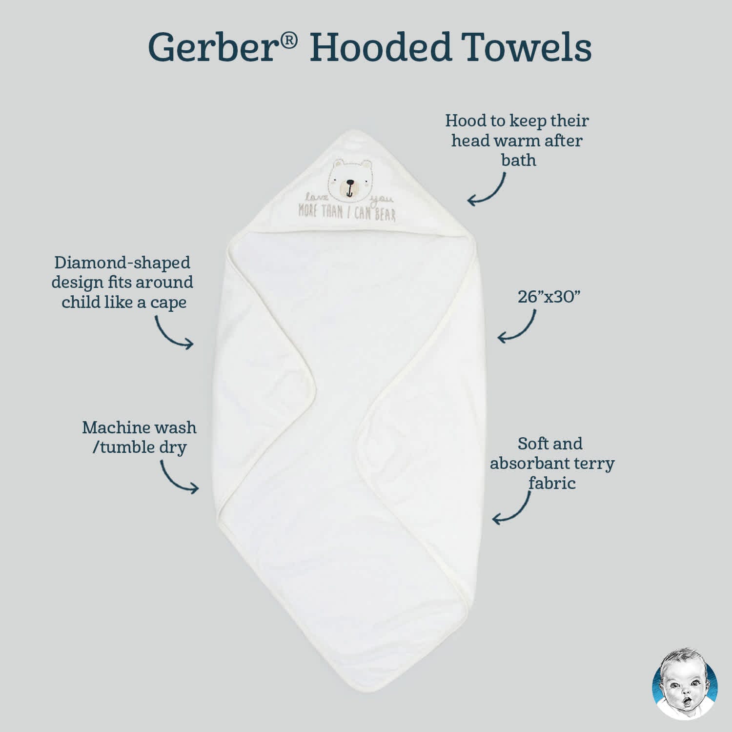 2-Pack Boys Bear Hooded Towels-Gerber Childrenswear