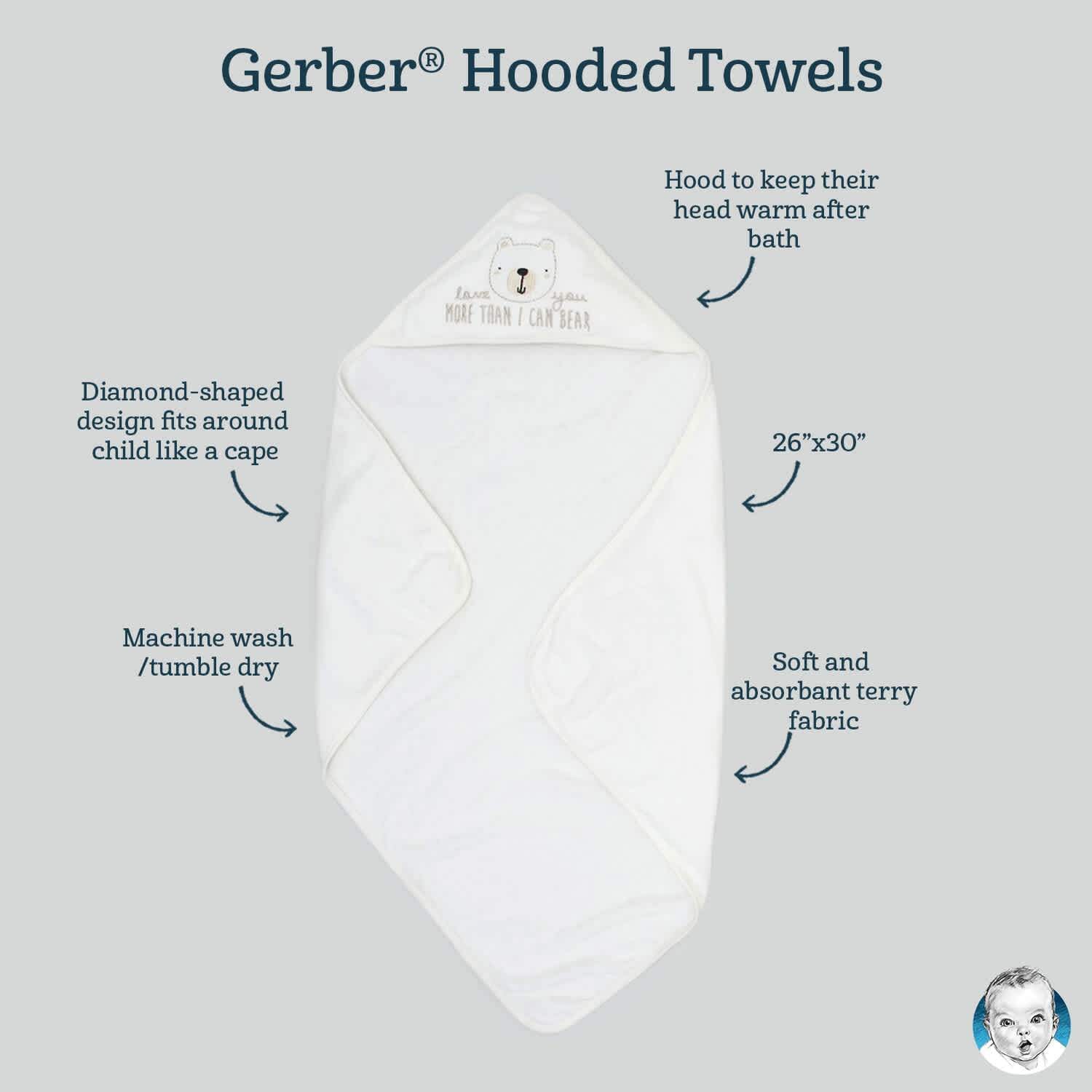 2-Pack Baby Boys Bear Hooded Towels-Gerber Childrenswear