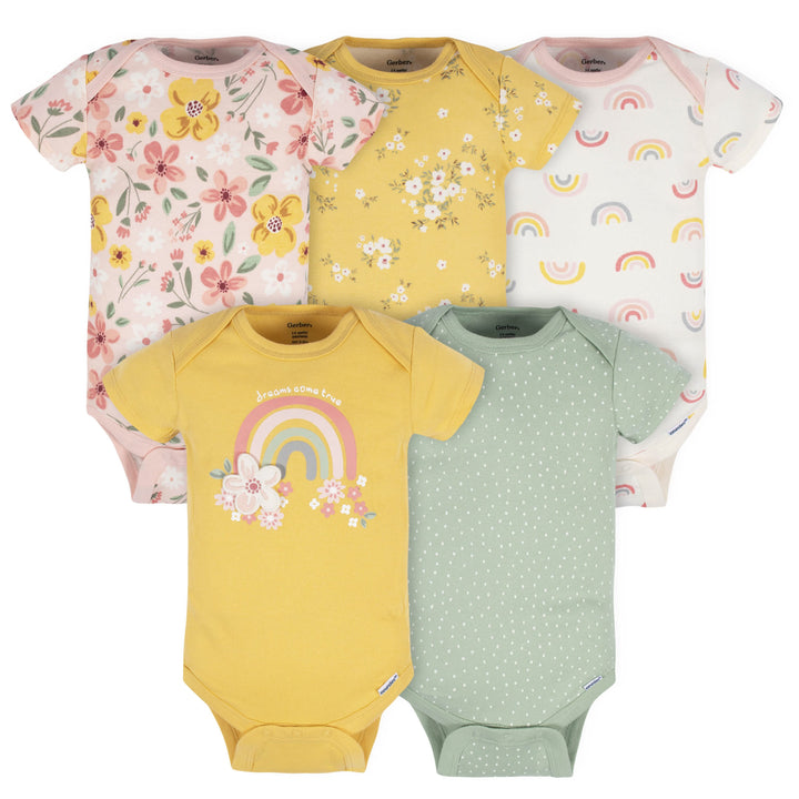 5-Pack Baby Girls Golden Floral Onesies® Bodysuits