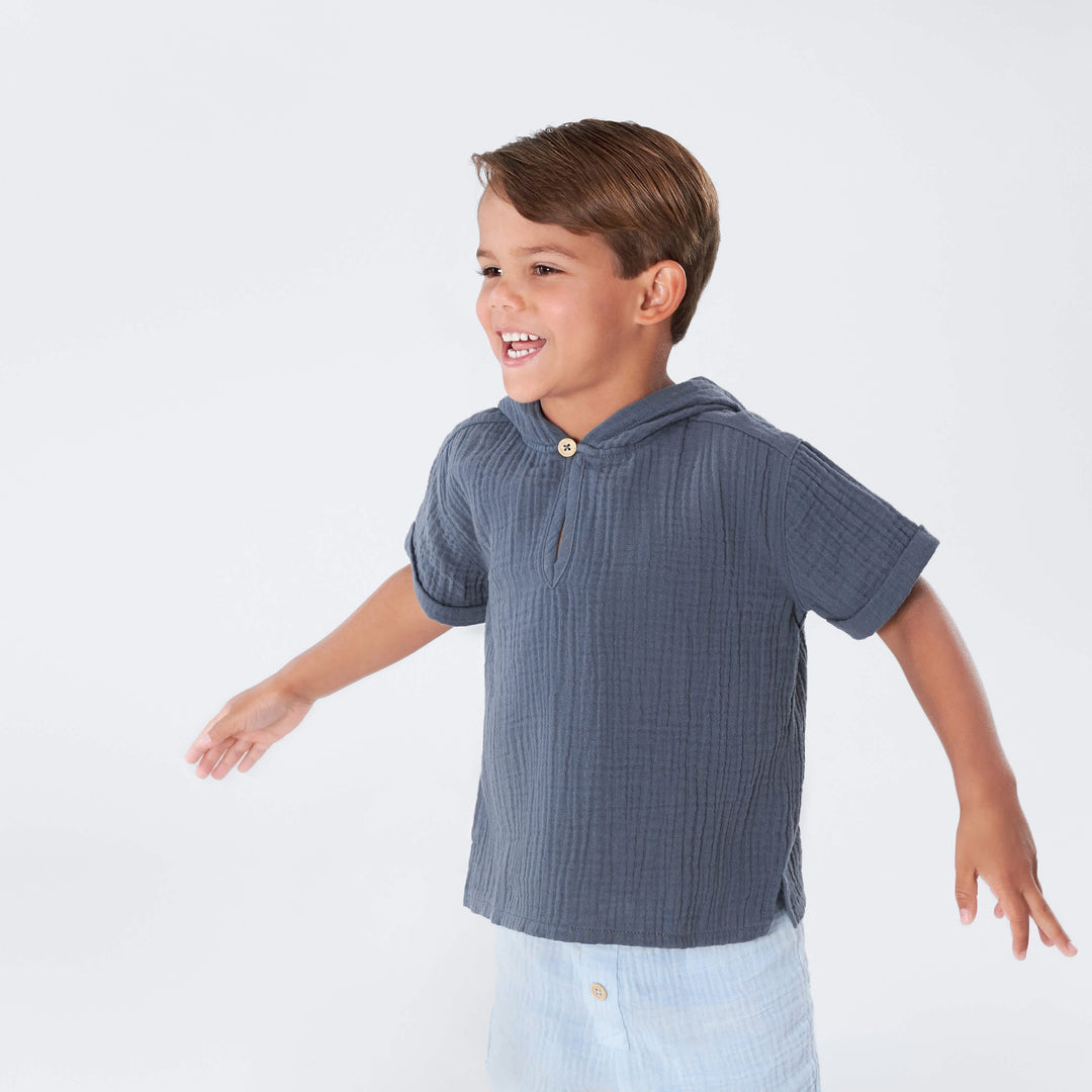 Infant & Toddler Boys Slate Blue Gauze Hoodie-Gerber Childrenswear