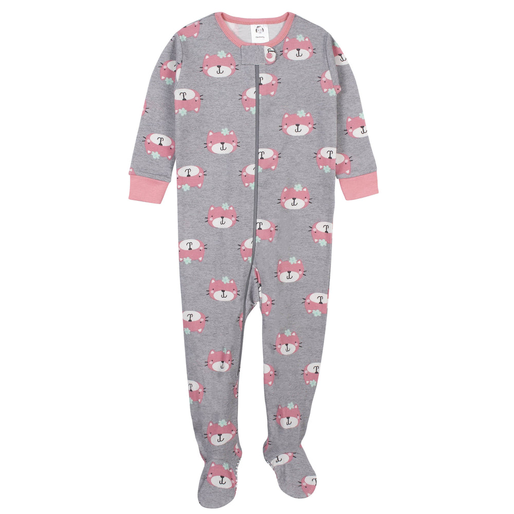 Baby Girls' 2-Pack Organic Cat Snug Fit Footed Pajamas-Gerber Childrenswear
