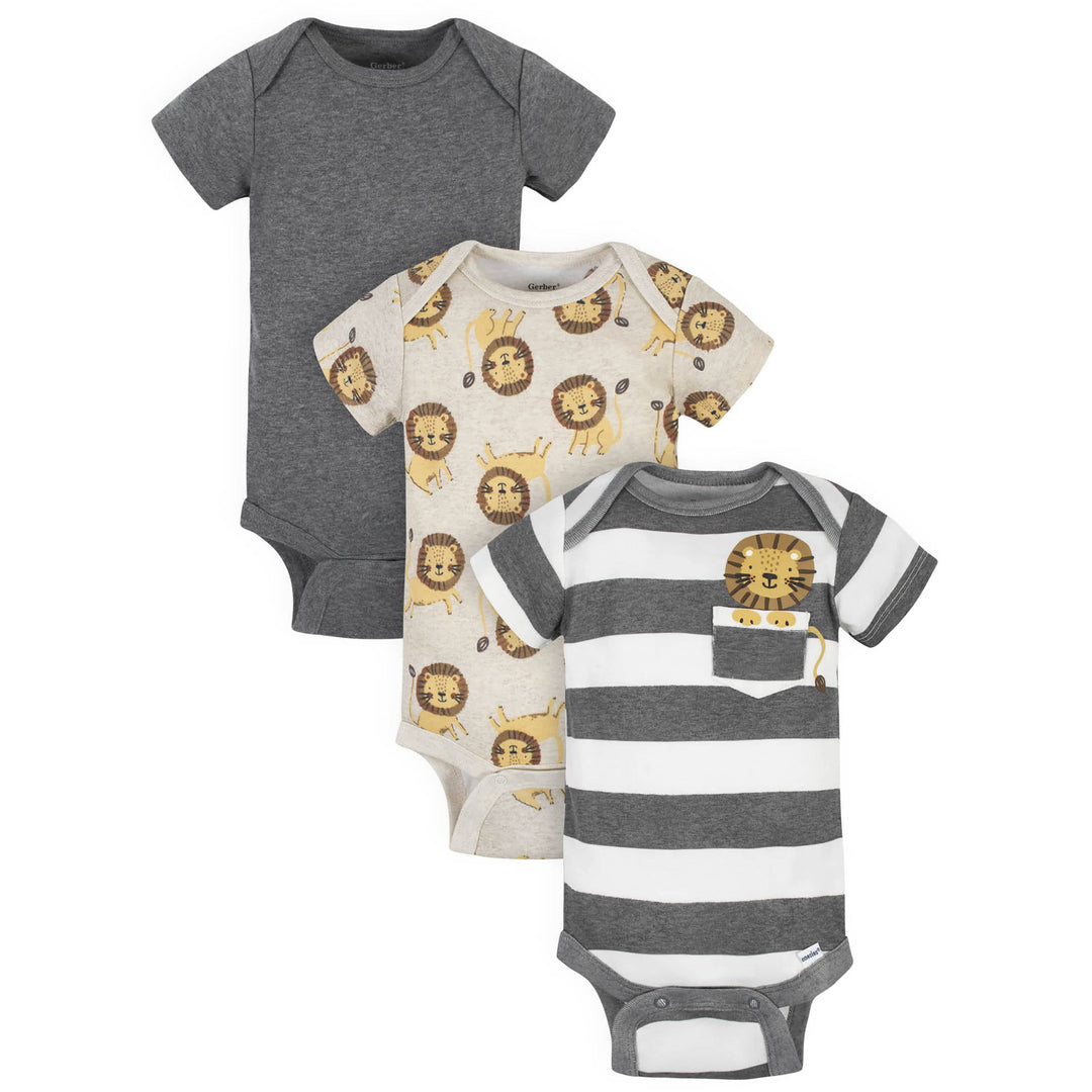3-Pack Baby Boys Lion Organic Onesies® Bodysuits