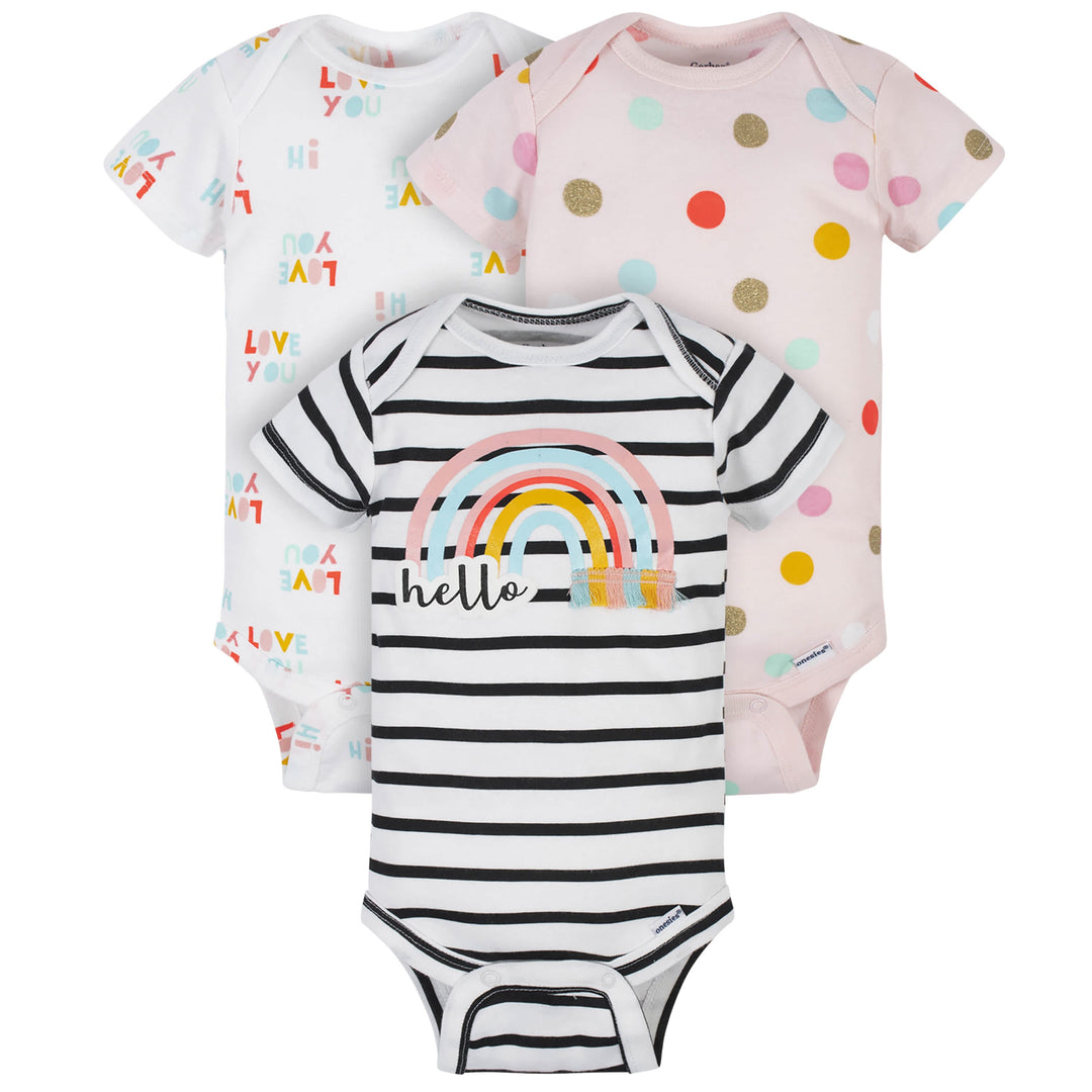 3-Pack Baby Girls Rainbow Onesies® Bodysuits