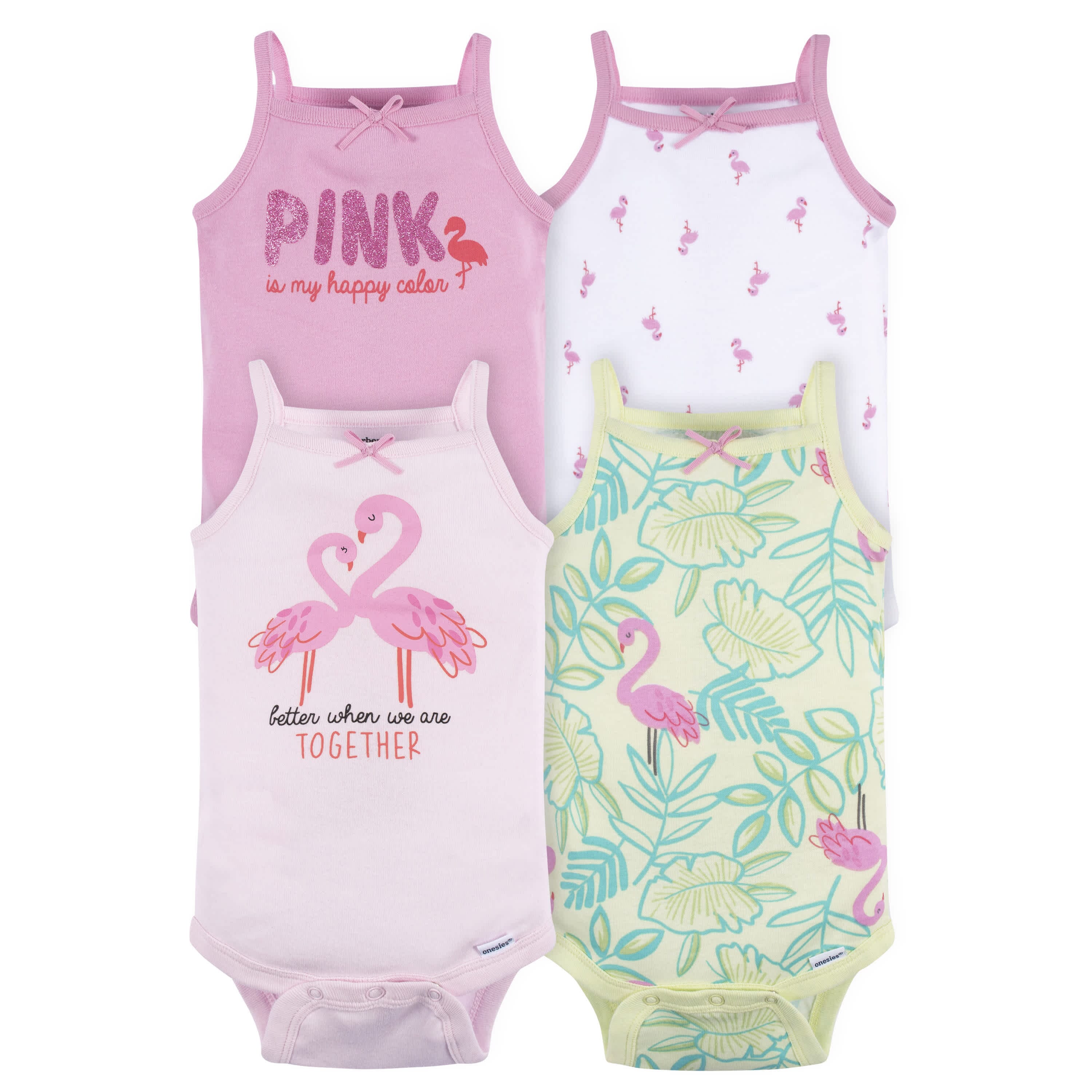4-Pack Baby Girls Flamingo Fun Sleeveless Onesies® Bodysuits