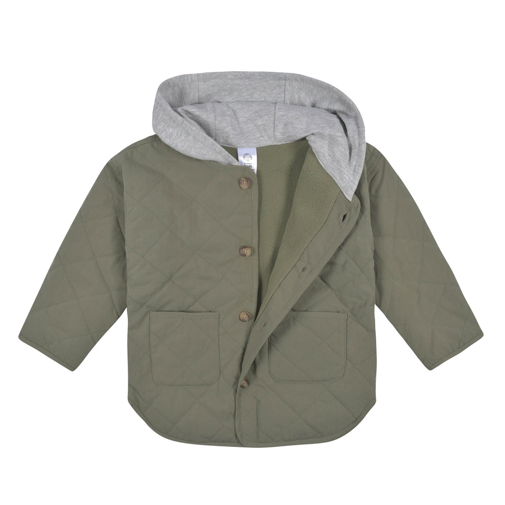 Infant & Toddler Boys Sage Green Quilted Hooded Jacket