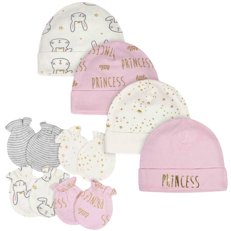 8-Piece Baby Girls Little Princess Caps & Mittens Set