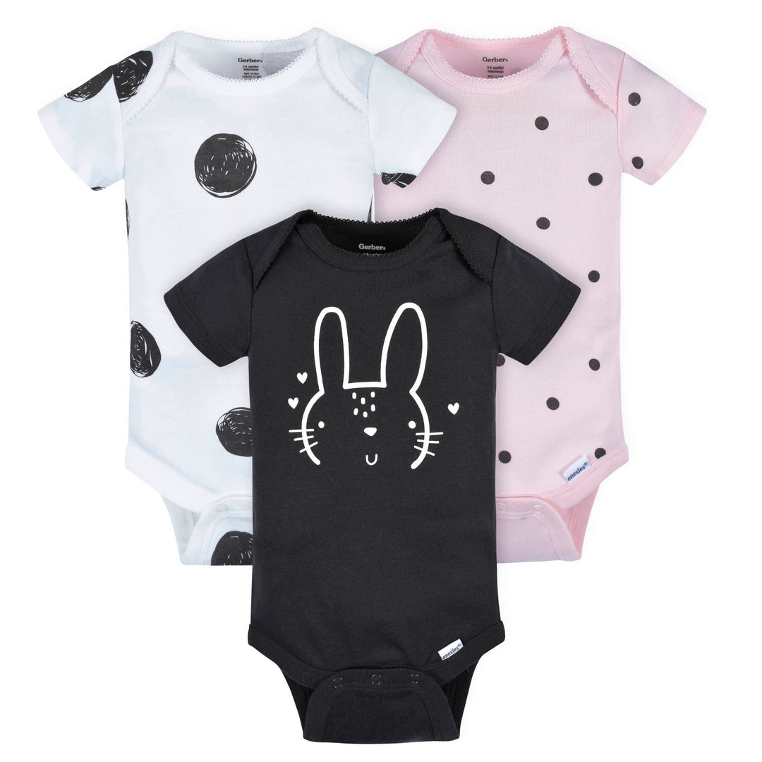 3-Pack Baby Girls Bunny Short Sleeve Onesies® Bodysuits
