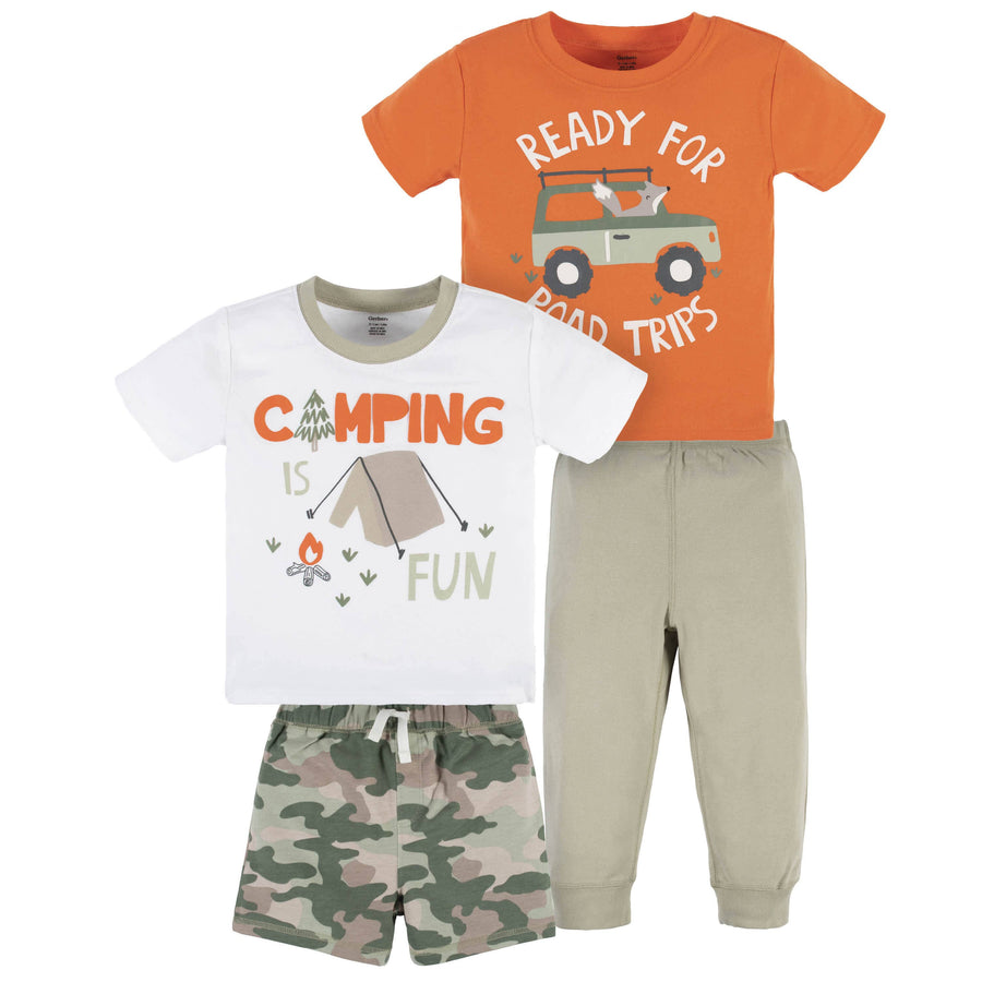 4-Piece Infant Boys Camping Fun Tees, Shorts & Pants Set-Gerber Childrenswear
