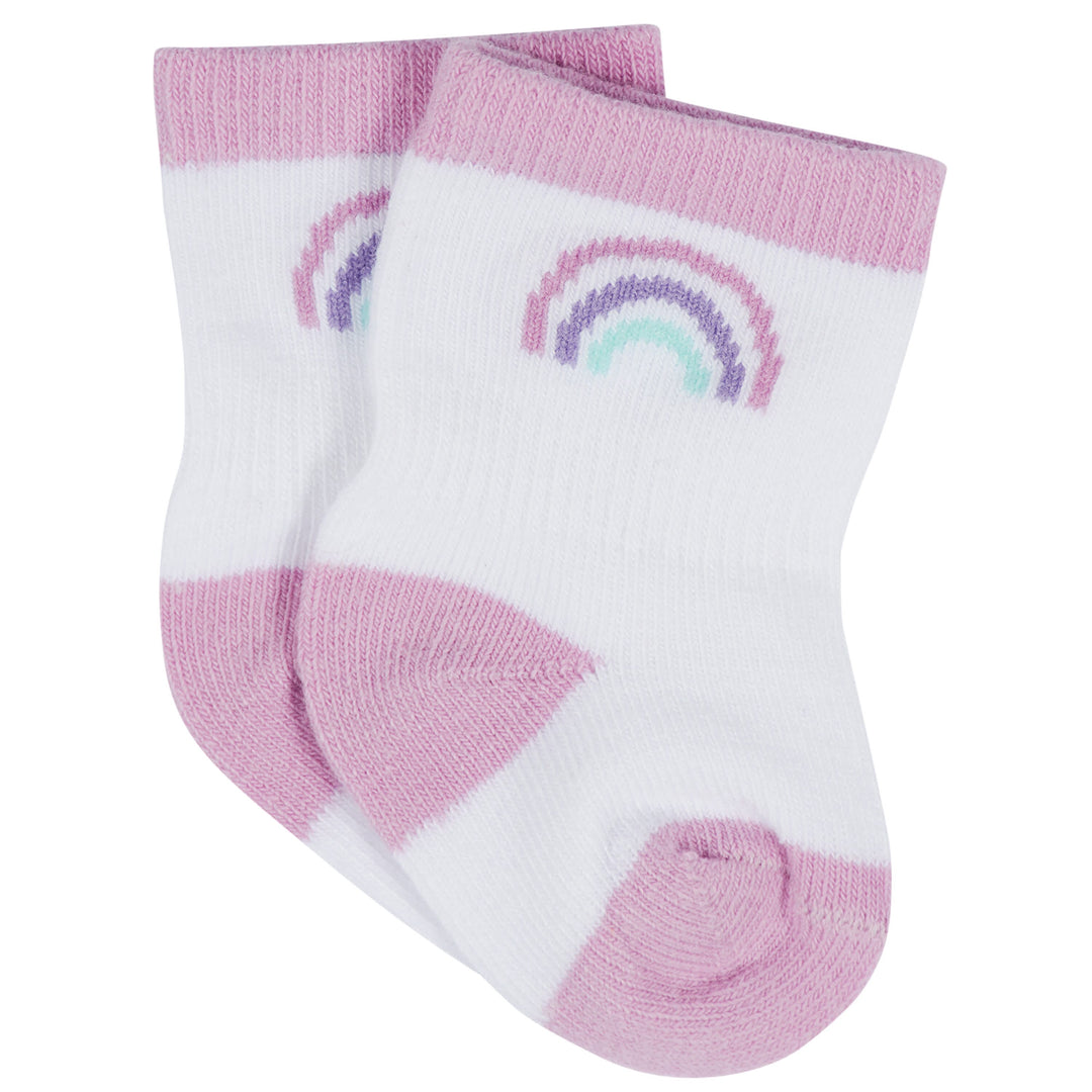 12-Pack Baby & Toddler Girls Rainbow Floral Jersey Crew Wiggle Proof® Socks