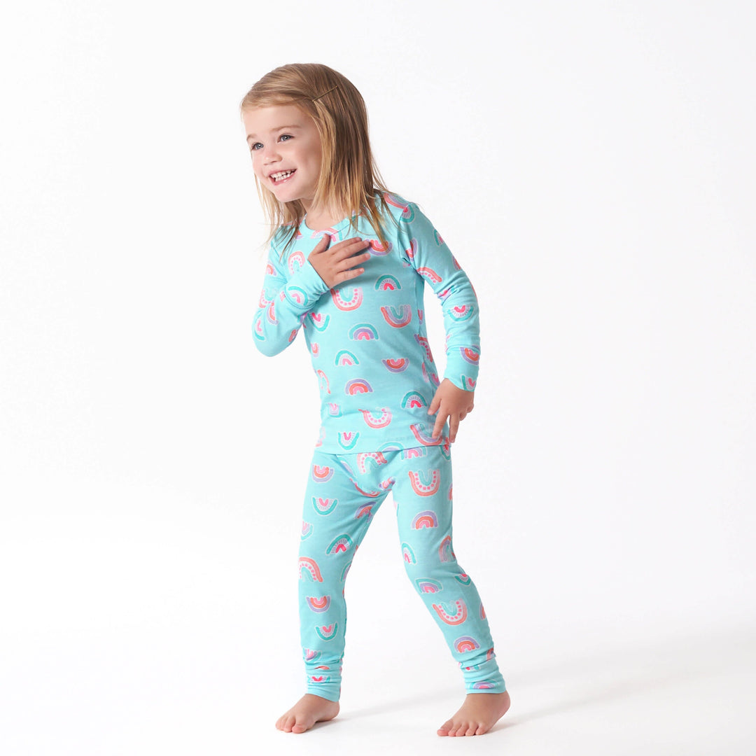 2-Piece Infant & Toddler Girls Rainbow Buttery-Soft Viscose Made from Eucalyptus Snug Fit Pajamas