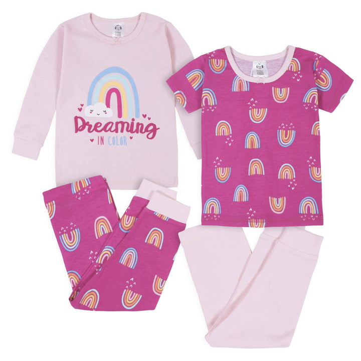 4-Piece Baby & Toddler Girls Rainbows Snug Fit Cotton Pajamas-Gerber Childrenswear