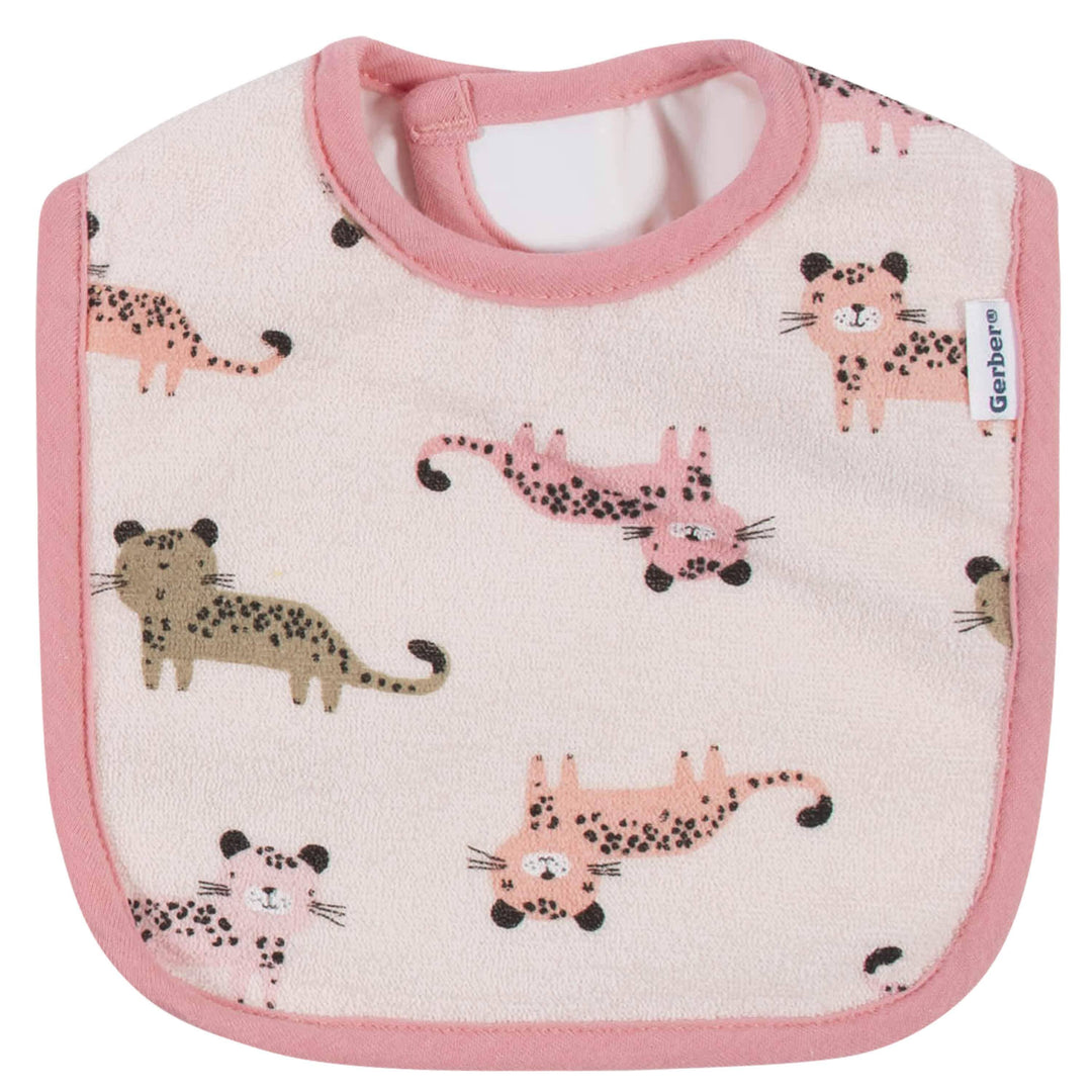 7-Piece Baby Girls Leopard Terry Bibs & Terry Burp Cloths Set-Gerber Childrenswear