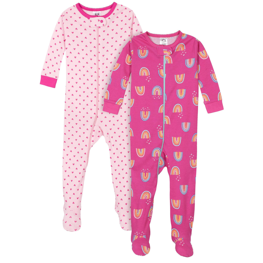 2-Pack Baby & Toddler Girls Rainbows Snug Fit Footed Cotton Pajamas-Gerber Childrenswear