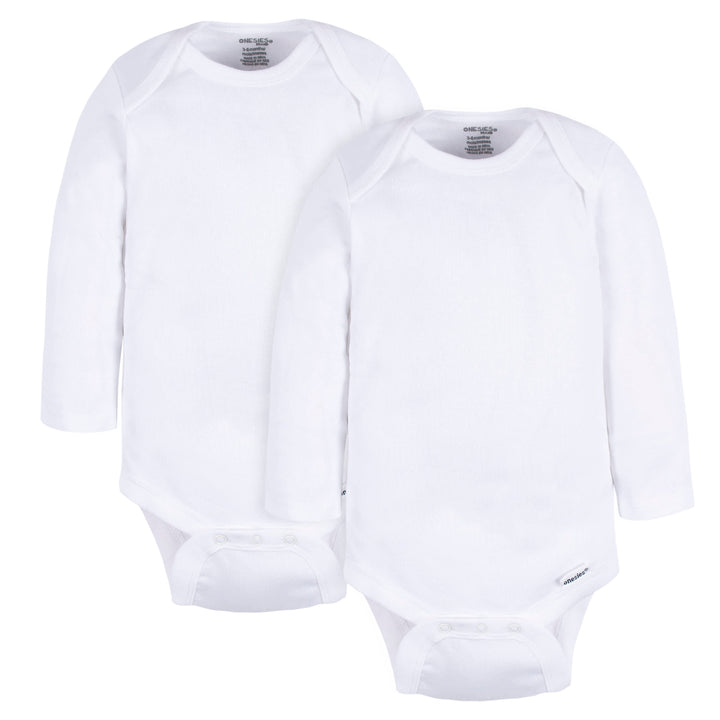 2-Pack Baby Neutral White Long Sleeve Onesies® Bodysuits