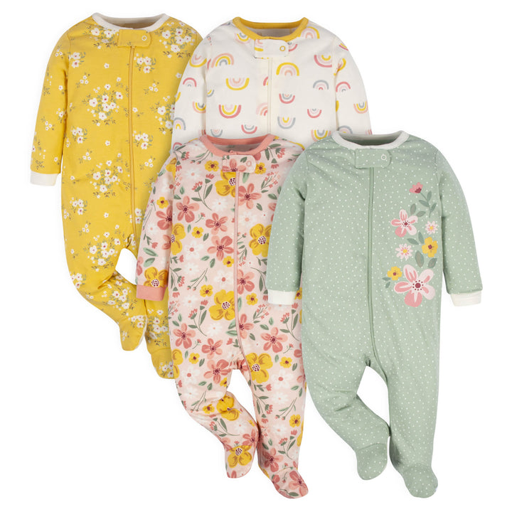 4-Pack Baby Girls Golden Floral Sleep 'N Plays