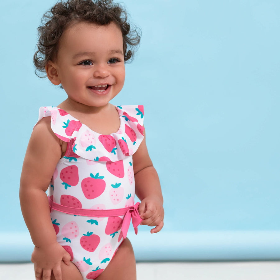 Baby Toddler Girls UPF 50+ Strawberry One-Piece Swimsuit With