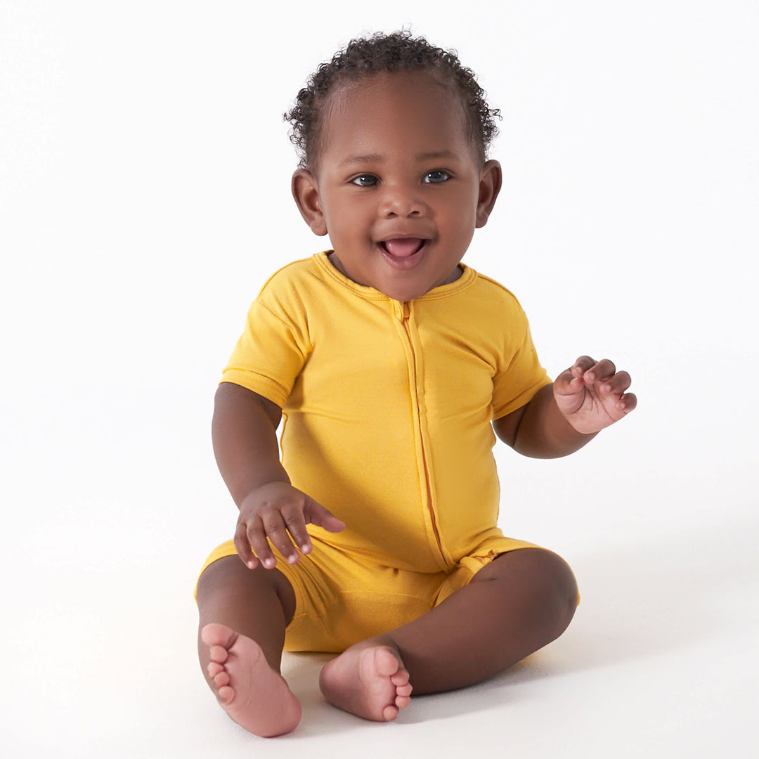 Baby Yolk Yellow Buttery-Soft Viscose Made from Eucalyptus Snug Fit Romper