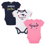 New England Patriots Baby Girls Short Sleeve Bodysuits-Gerber Childrenswear