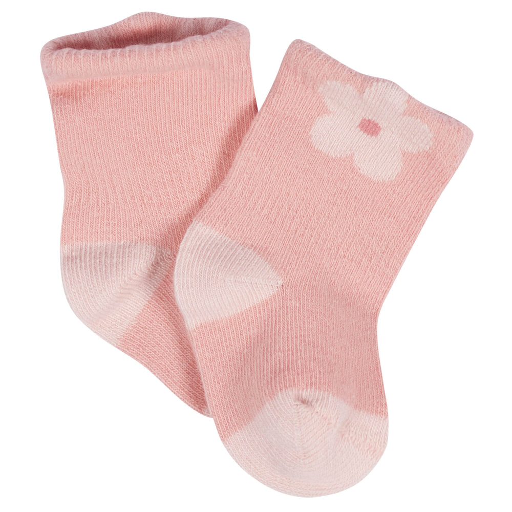 8-Pack Baby Girls Golden Floral Jersey Wiggle Proof® Socks