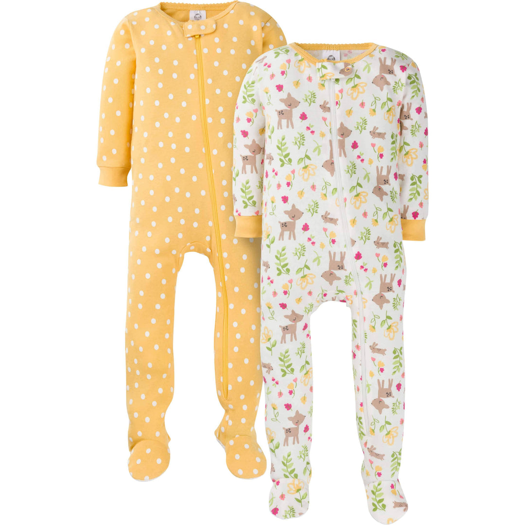 2-Pack Baby & Toddler Girls Deer Snug Fit Footed Cotton Pajamas-Gerber Childrenswear