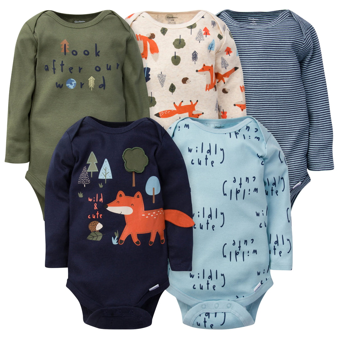 5-Pack Baby Boys Fox Long Sleeve Onesies® Bodysuits-Gerber Childrenswear