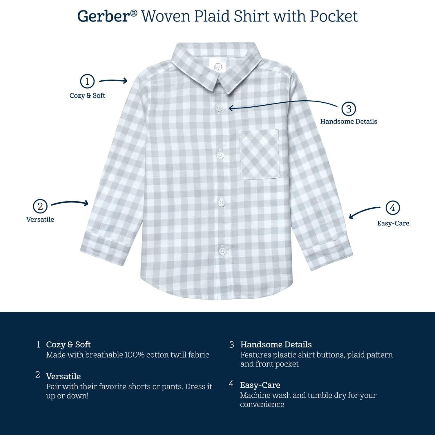 Infant & Toddler Boys Gray Plaid Woven Plaid Shirt-Gerber Childrenswear