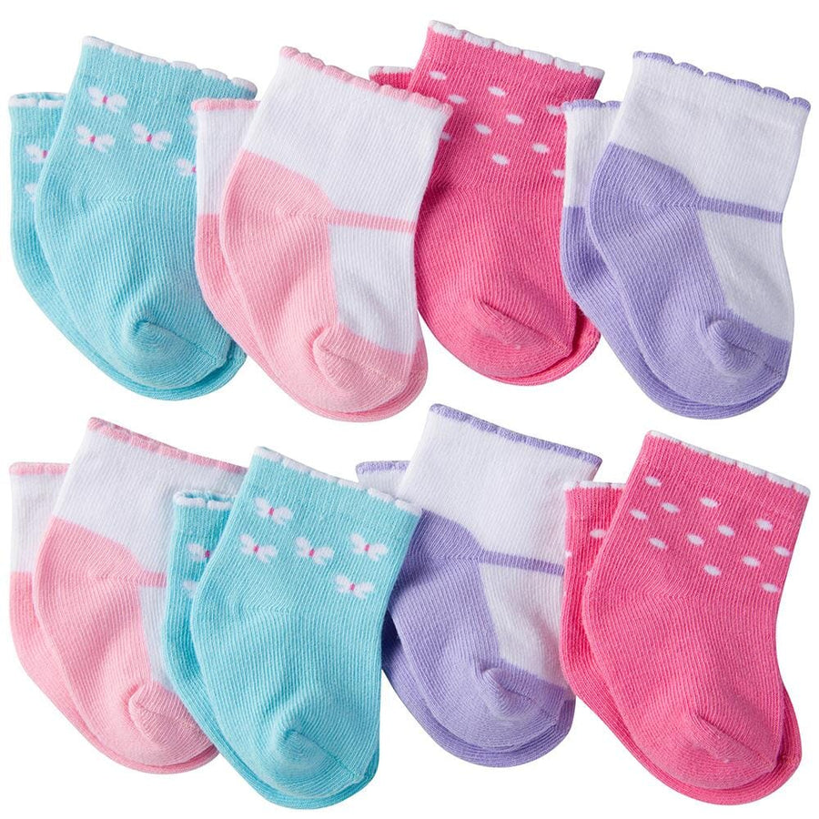 Gerber Newborn Baby Girl Wiggle-Proof Ankle Bootie Socks with Stay-On Technology, 8-Pack-Gerber Childrenswear