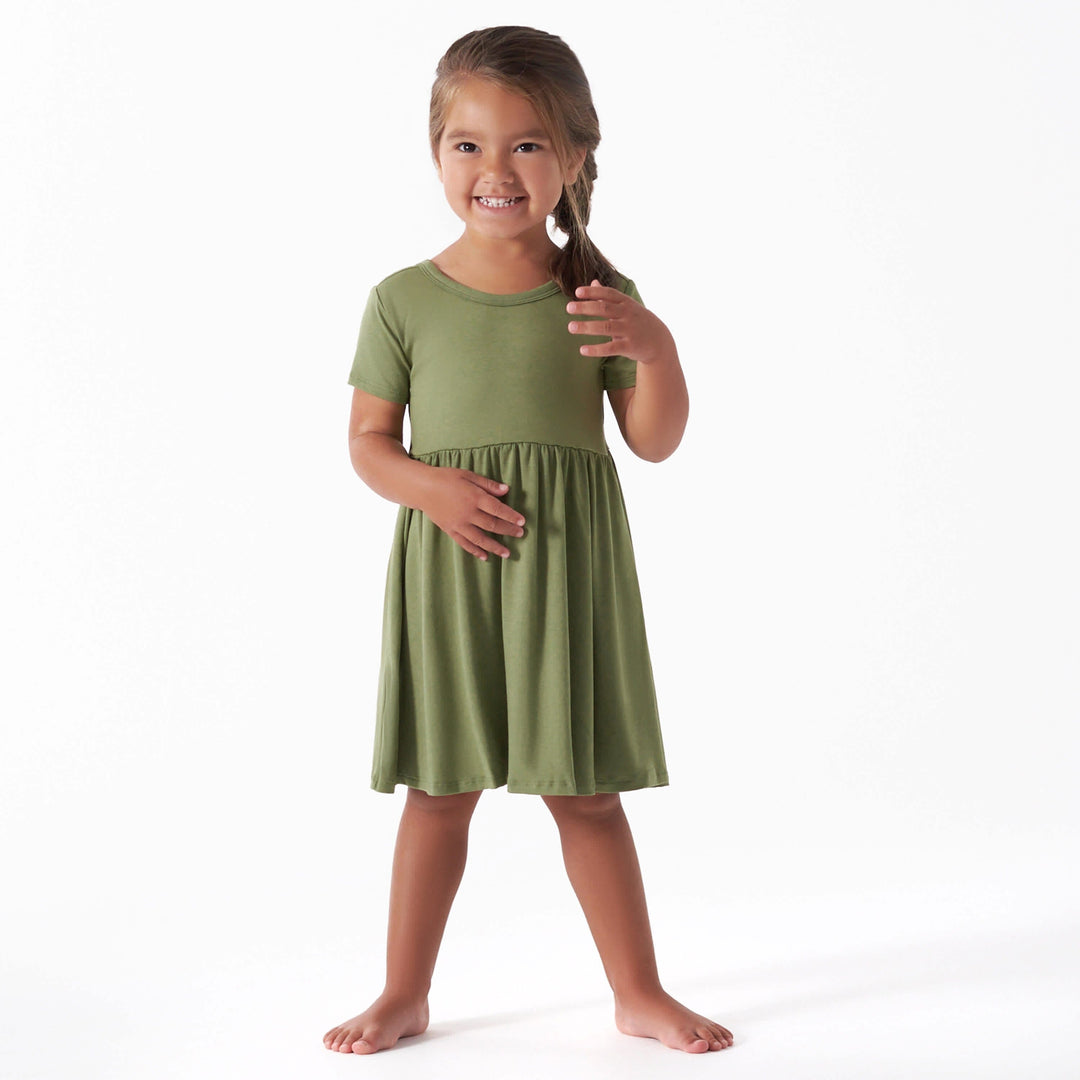 Infant & Toddler Girls Olive Buttery-Soft Viscose Made from Eucalyptus Twirl Dress
