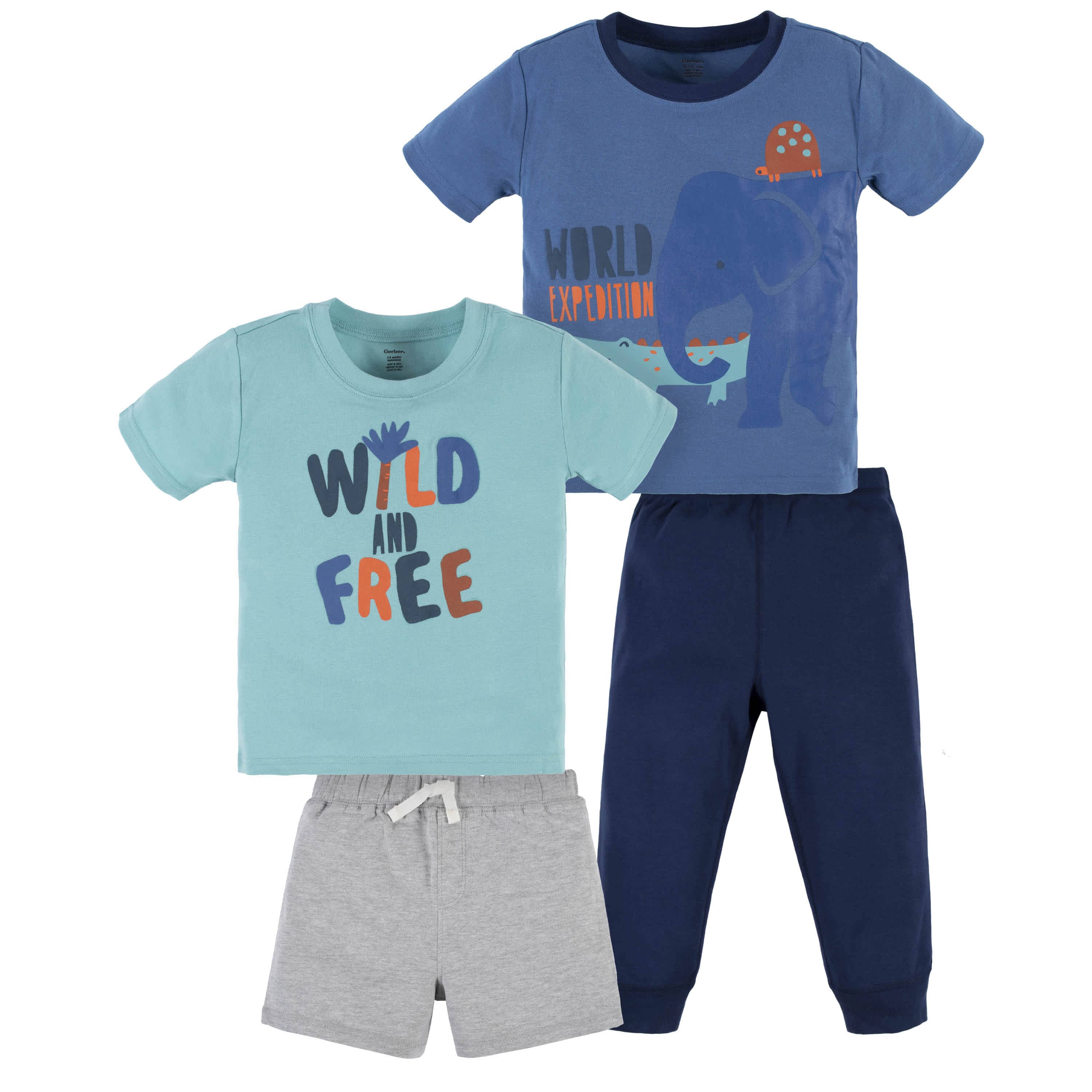 4-Piece Infant & Toddler Boys Wild & Free Tees, Shorts & Pants Set-Gerber Childrenswear