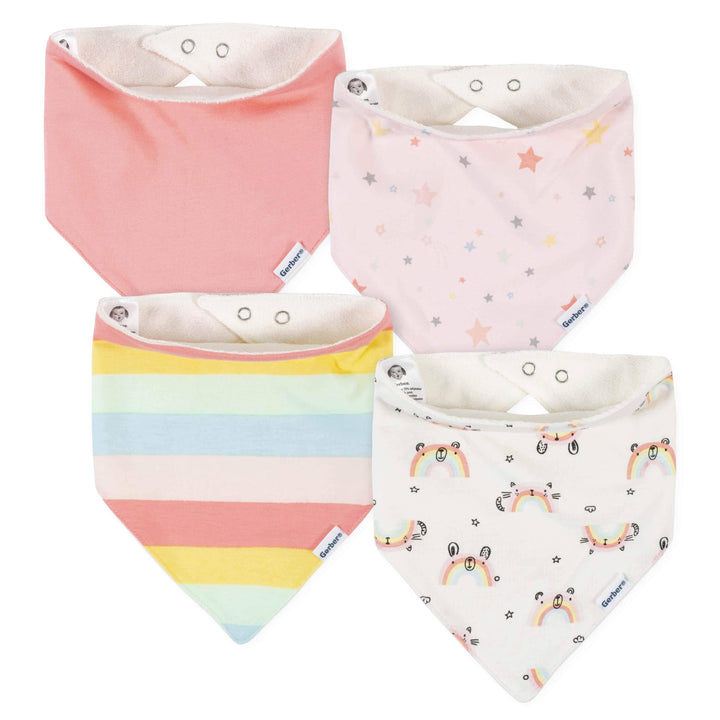 4-Pack Baby Girls Rainbow Bandana Bibs-Gerber Childrenswear