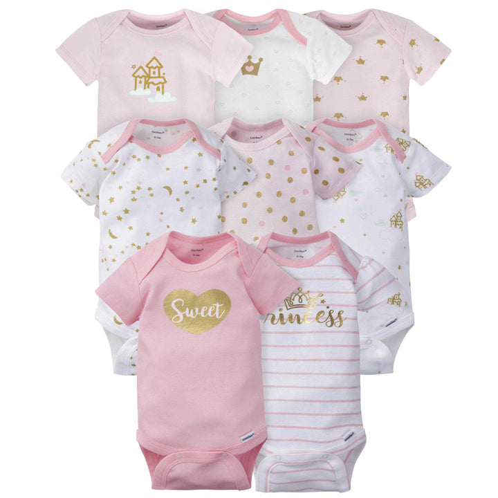 Gerber® 8-pack Baby Girls' Castle Short Sleeve Onesies® Bodysuits