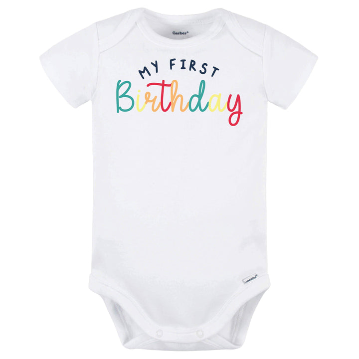 Baby Neutral "First Birthday" Short Sleeve Onesies® Bodysuit-Gerber Childrenswear