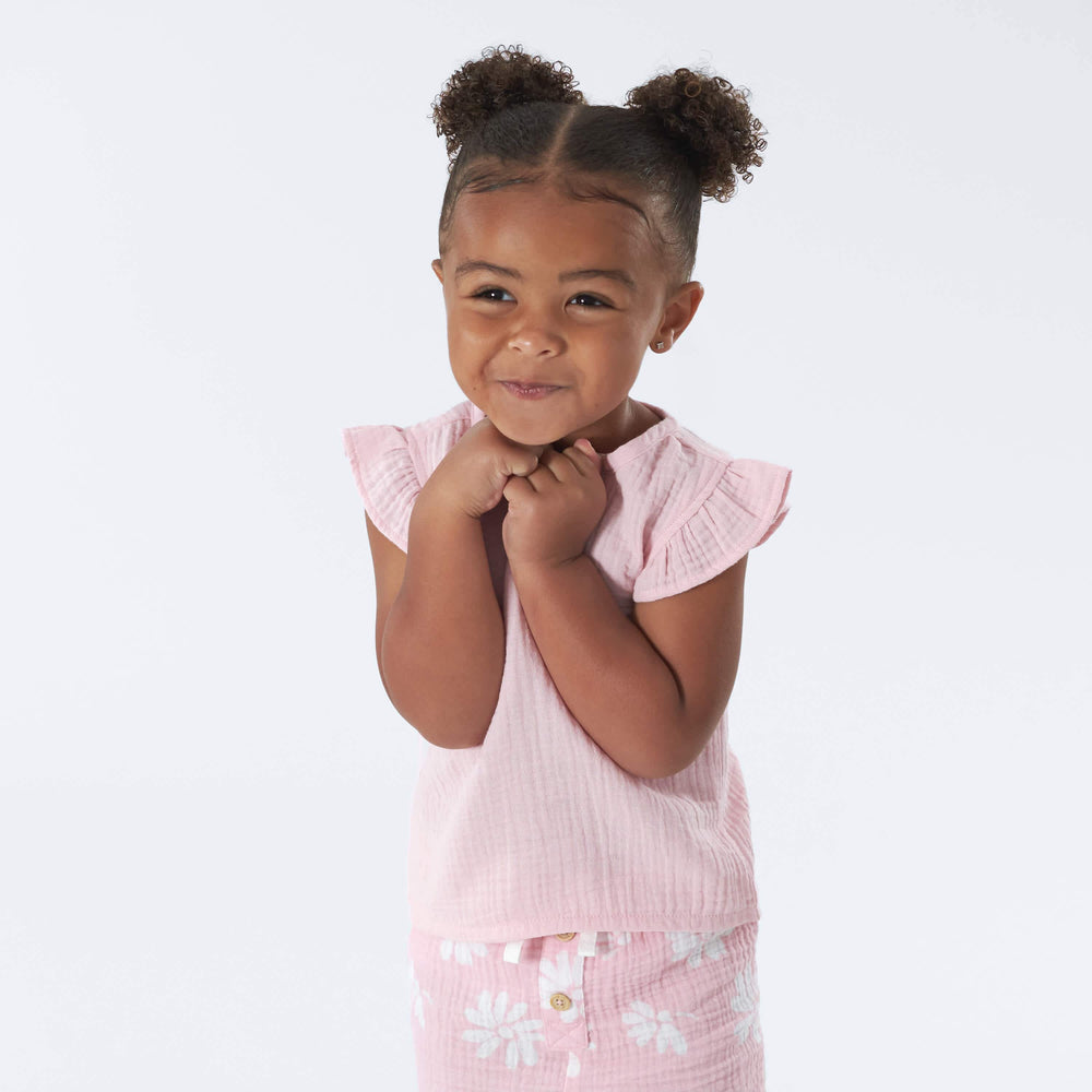 Infant & Toddler Girls Pink Gauze Flutter Sleeve Top-Gerber Childrenswear
