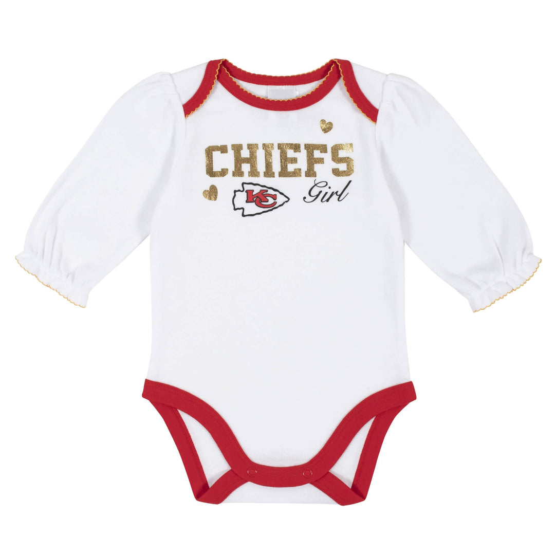 Kansas City Chiefs Baby Girls Long Sleeve Bodysuits-Gerber Childrenswear