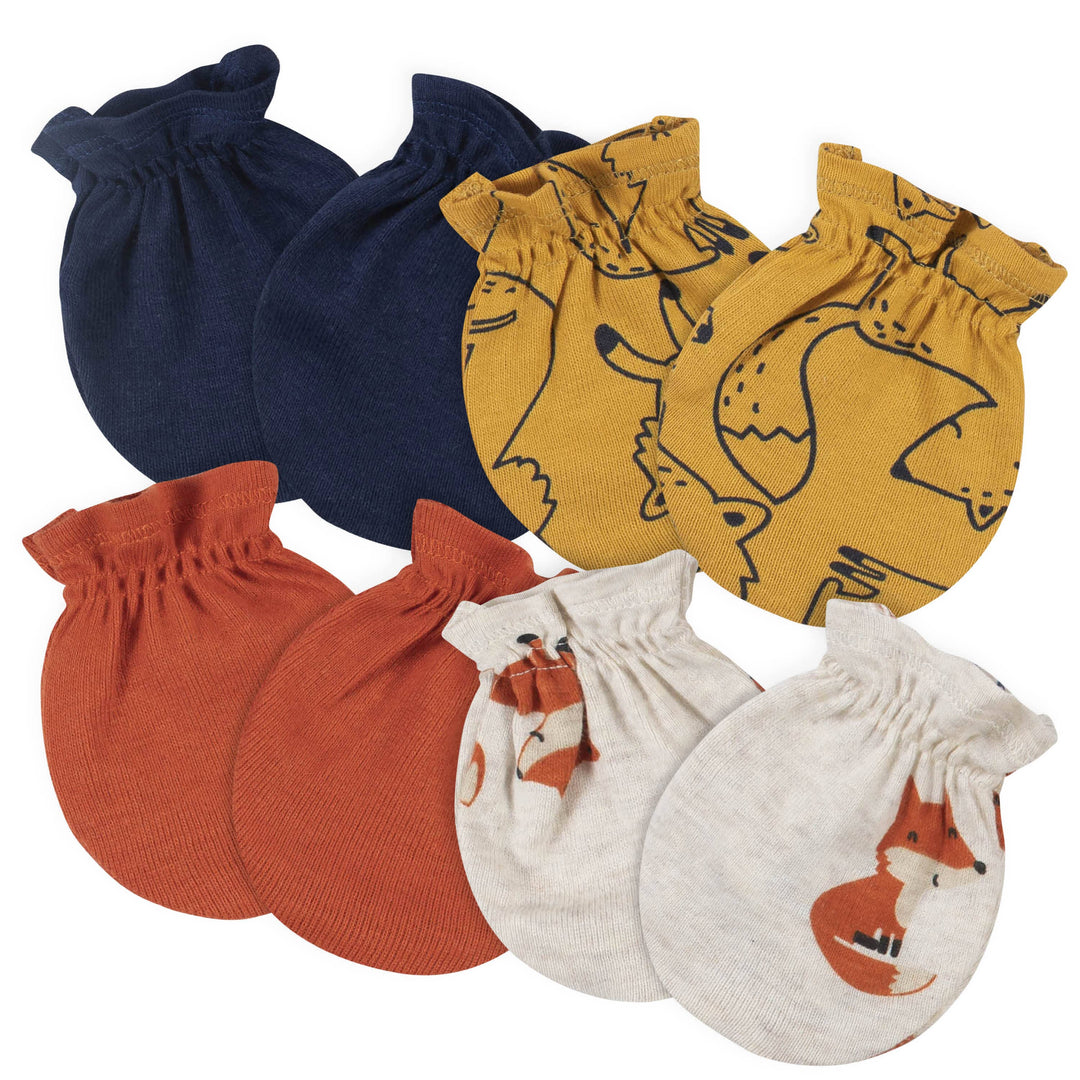 4-Pack Baby Boys Fox No Scratch Mittens-Gerber Childrenswear