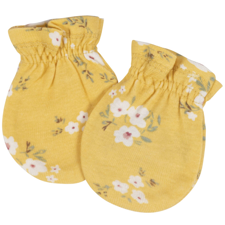 8-Piece Baby Girls Golden Floral No Scratch Mittens & Caps Set
