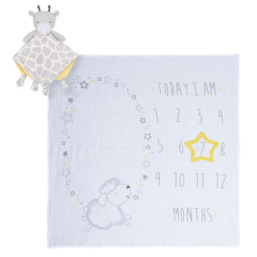 Gerber 2-Piece Baby Neutral Giraffe Monthly Milestone and Security Blanket Set