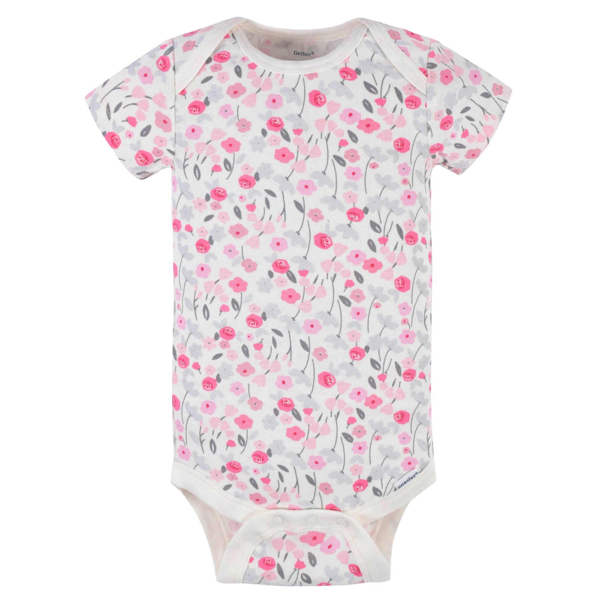 3-Pack Baby Girls Comfy Stretch Roses & Bunnies Short Sleeve Onesies® Bodysuits-Gerber Childrenswear