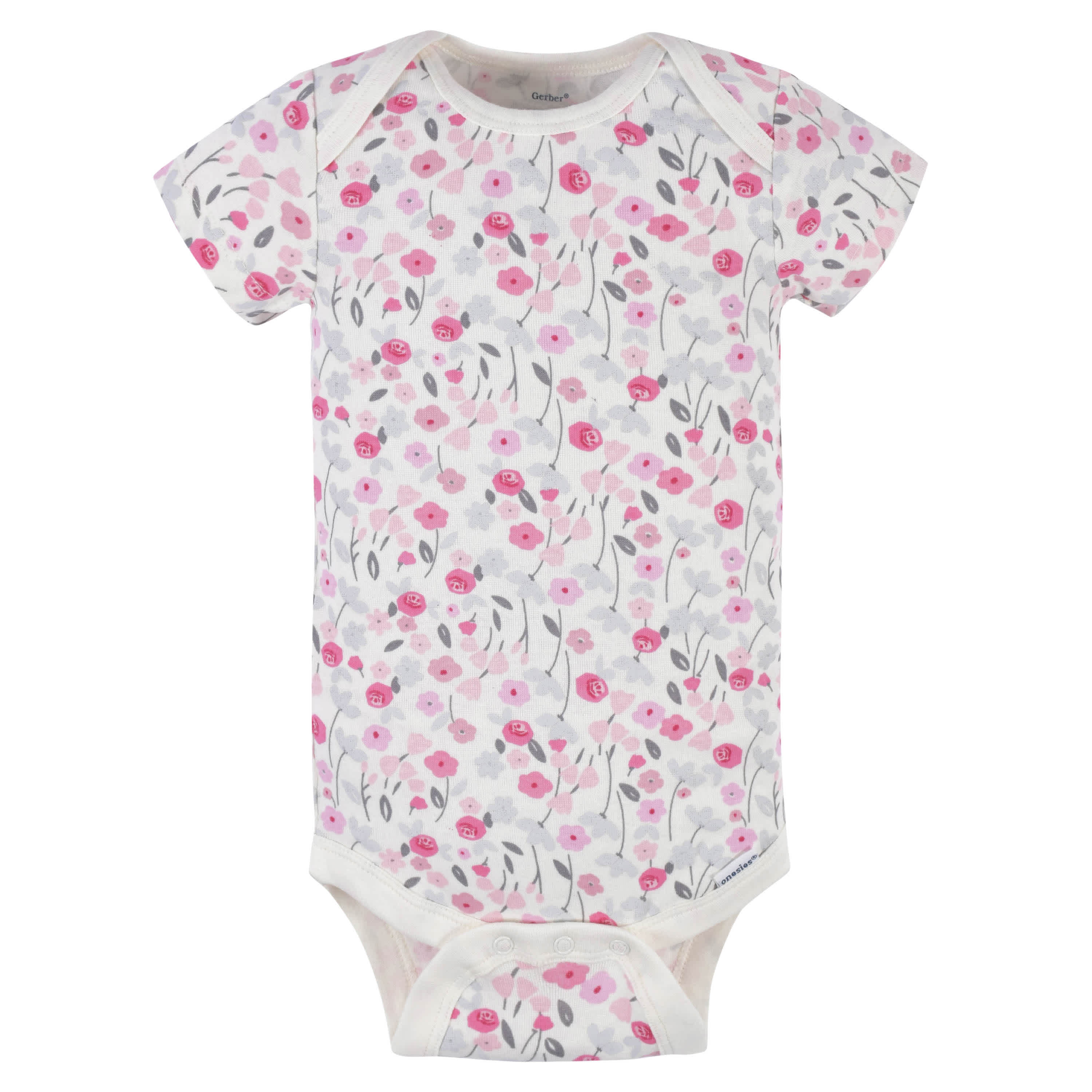 3-Pack Baby Girls Comfy Stretch Roses & Bunnies Short Sleeve Onesies® Bodysuits-Gerber Childrenswear