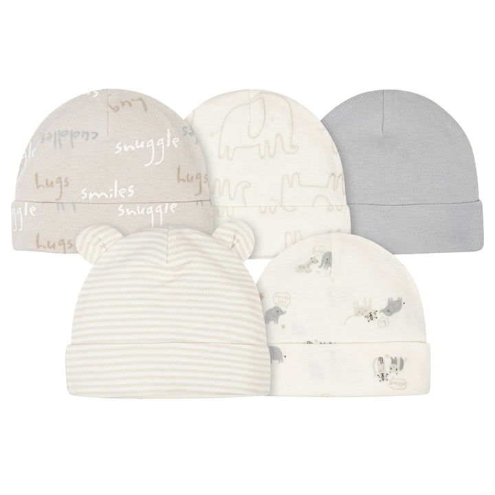 5-Pack Baby Neutral Safari Caps-Gerber Childrenswear