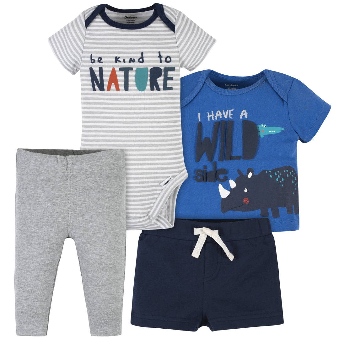 Baby Boys 4-Piece Wild Side Onesies® Bodysuit, Shirt, Shorts, & Pants Set-Gerber Childrenswear