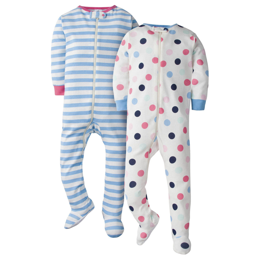 2-Pack Baby Girls Footed Union Suits - Happy Dots-Gerber Childrenswear