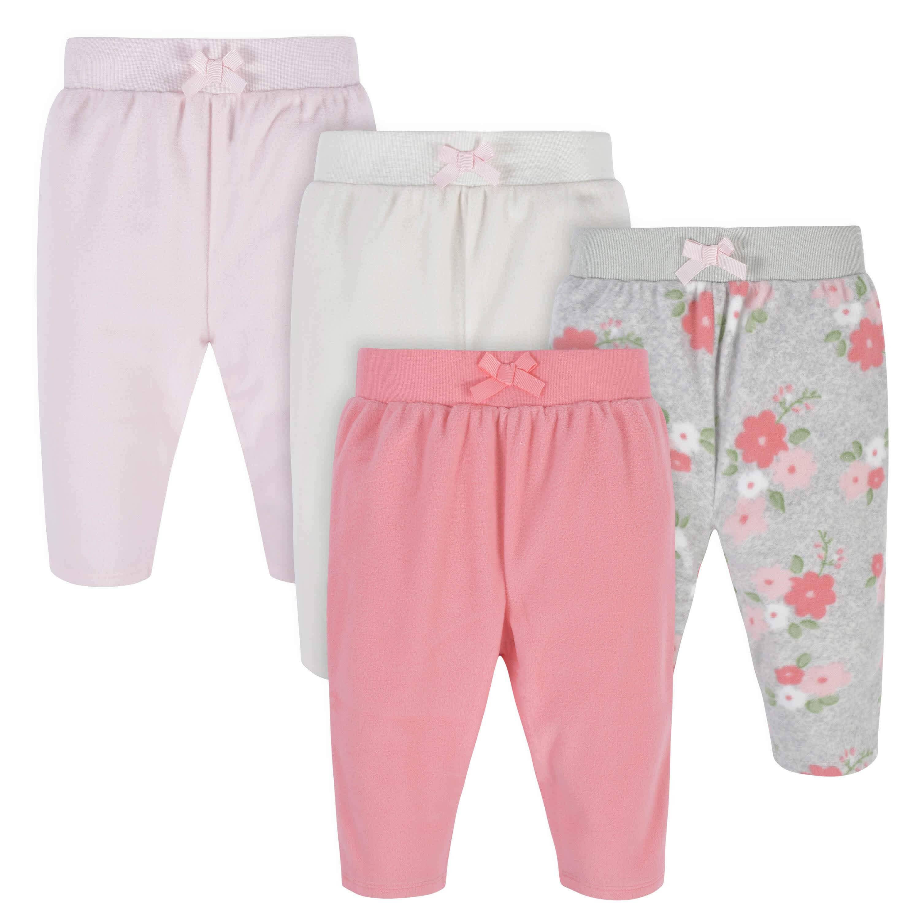 4-Pack Baby Girls Floral Microfleece Pants-Gerber Childrenswear