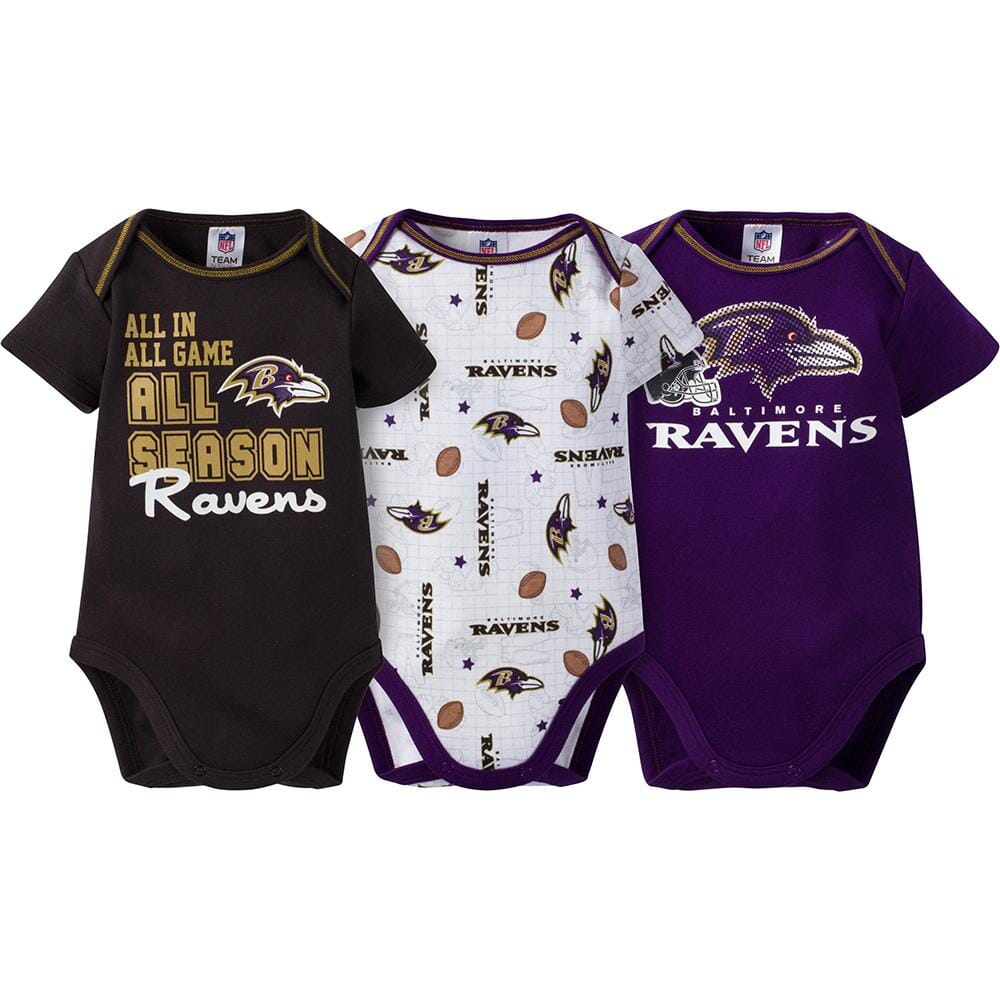3 Pack Ravens Short Sleeve Bodysuits-Gerber Childrenswear