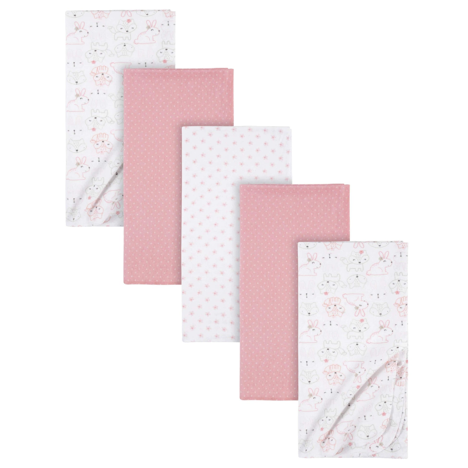 5-Pack Baby Girls Critters Flannel Receiving Blankets-Gerber Childrenswear